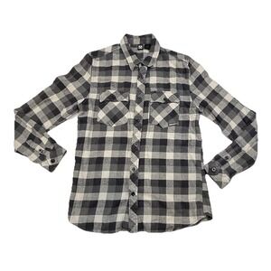 Rusty Flannel Button Up Long Sleeve Shirt Gray Black Plaid Mens Small